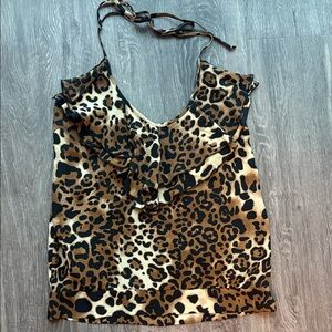 Karina Grimaldi Brown & Black Leopard Print Silk Halter Top Camisole Medium